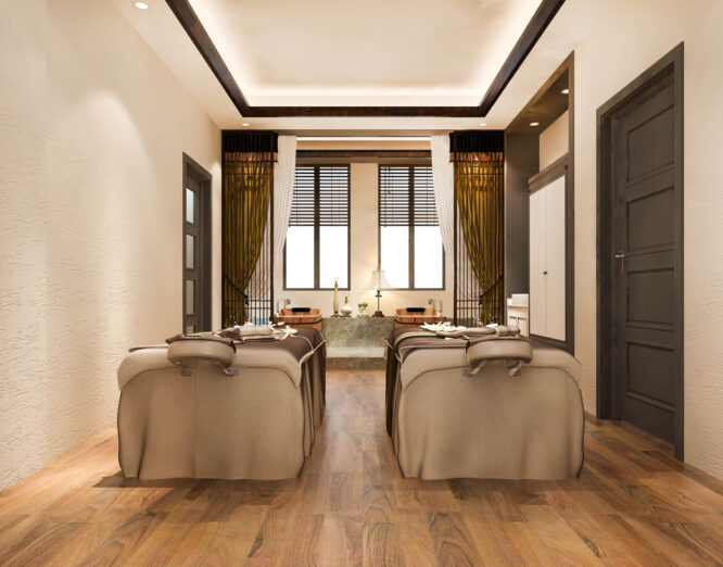 3d rendering spa and massage wellness in hotel suite with bathtub